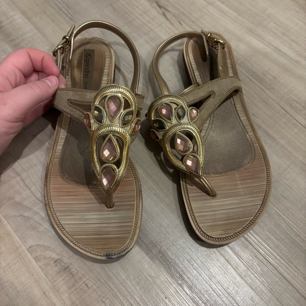 Beige and Gold Women's Sandals